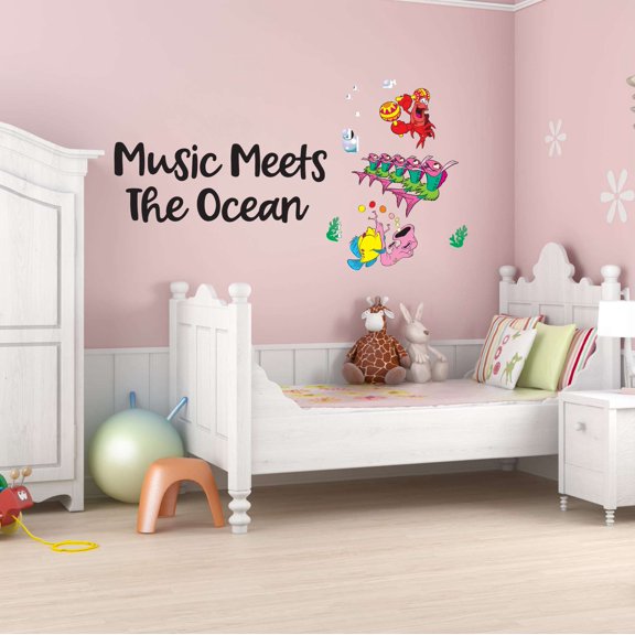Music Meets The Ocean School Of Fish Singing Crab Trumpet Music Song Sing Notes Musician Maestro Piano Guitar Instruments Holiday Gift Decorating Ideas Bedroom Wall Decal Sticker - Size: 10 In X 6 In