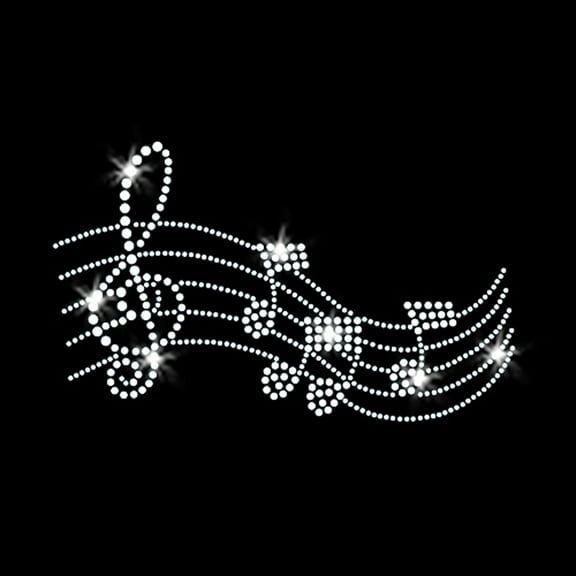 Music Melody Sparkly Clear Crystals Iron-on Rhinestone Transfer Bling by JCS Rhinestones