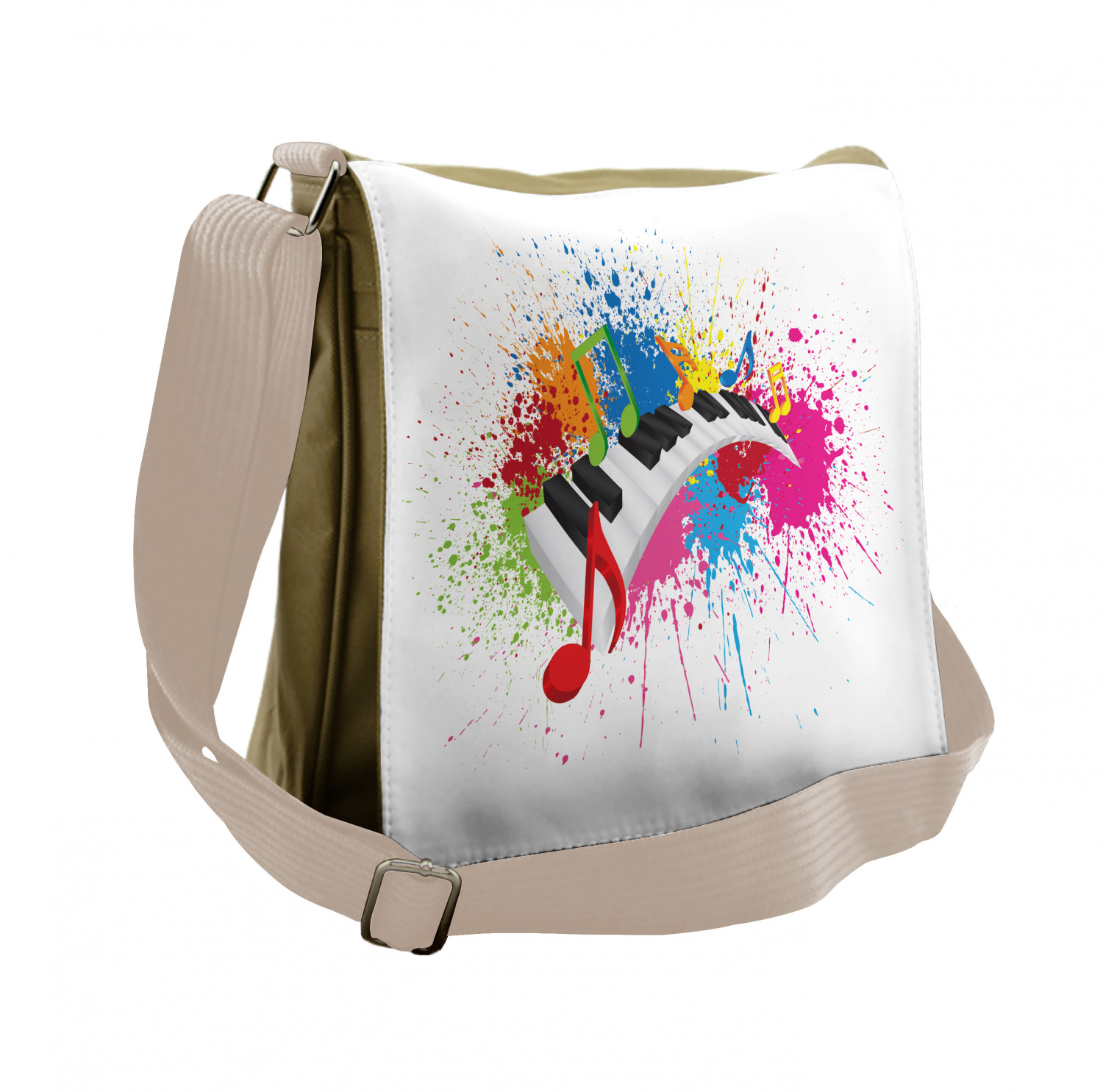 Music Messenger Bag, Paint Splatter Keyboard Fun, Unisex Crossbody, by