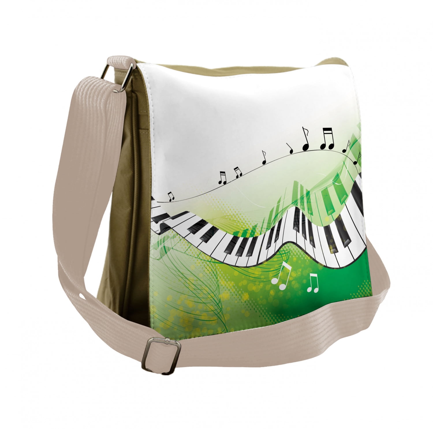 Music Messenger Bag, Piano Keys Green Curvy, Unisex Crossbody, by
