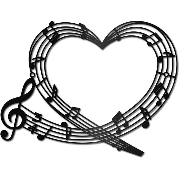 Music Metal Wall Art Heart Metal Music Wall Decor Music Theme Note Hanging Ornament Iron Wall Decoration Sculpture Love Boho Home Decor for Music Lovers Musician Bedroom Classroom 12x9Inch 1pc