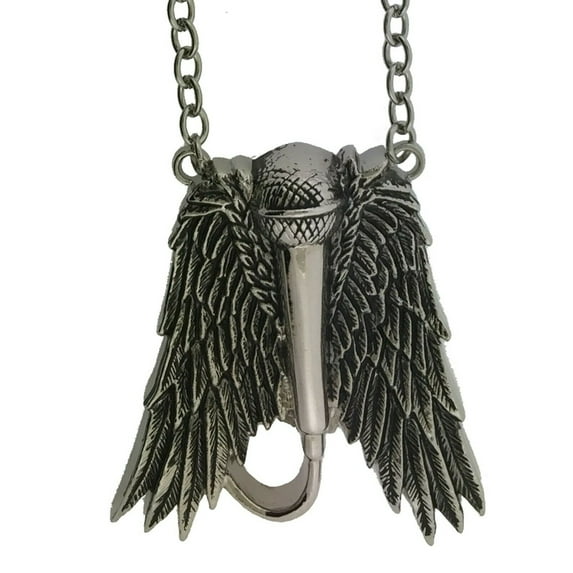 Music Microphone Pendant Brushed Wings Vintage Brushed Necklace Rock Rebel Dog Tag