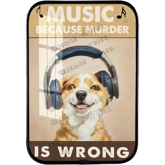 Music Because Murder Is Wrong Golden Retriever Framed Wooden Wall Art,Crystal Porcelain Painting for Pub Bar Home Decor,Dog Gifts, Funny Dog Artwork Black Framed Art 12x8 inches