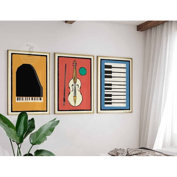 Music Musical Decor Musician Piano Violin Keyboard Art, Stretched Canvas