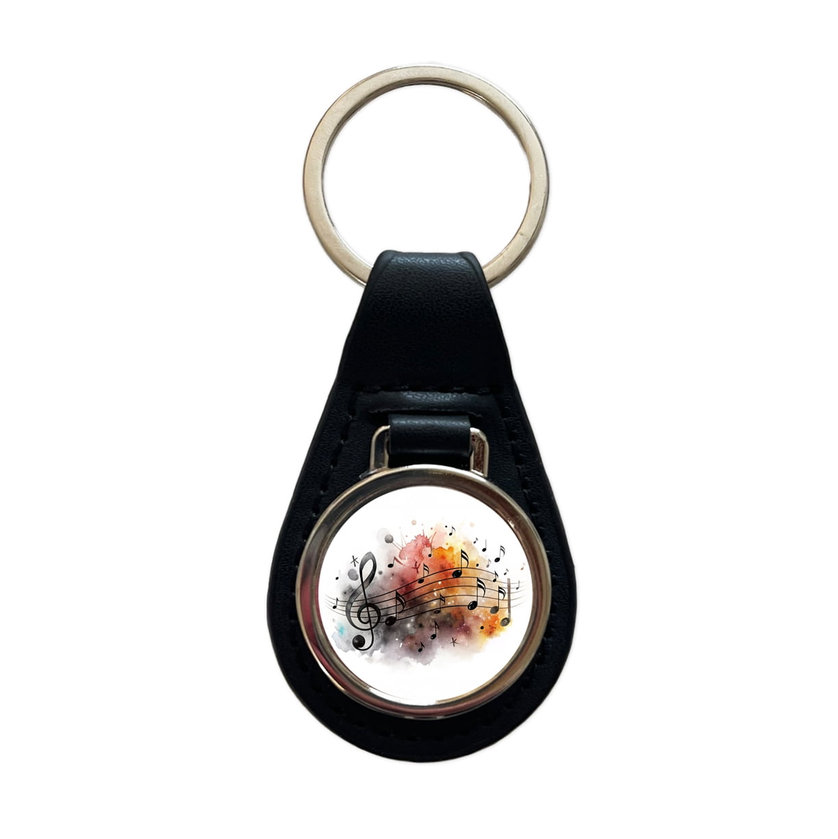 Music Musical Notes Treble Clef Watercolor Metal Black Leather Keychain ...