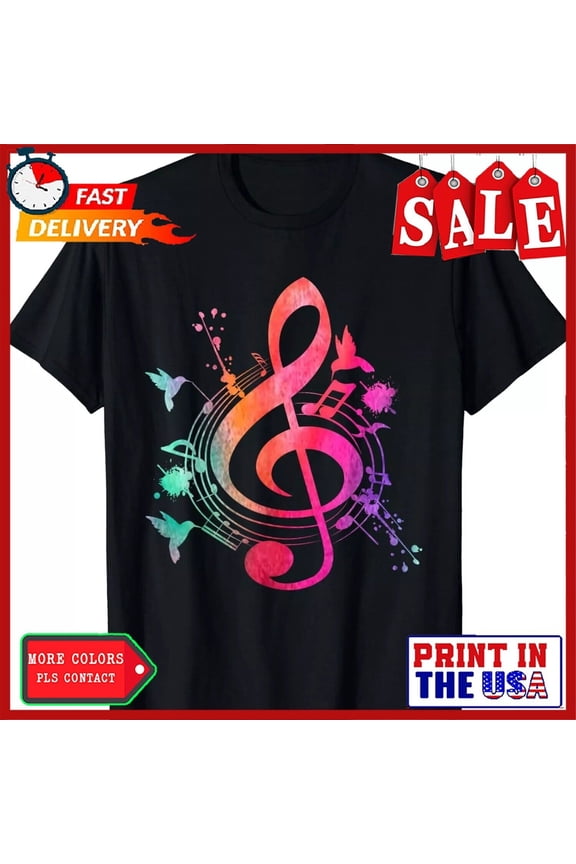 Music Musician Birds Treble Clef Melody Staff Musical Notes T-Shirt