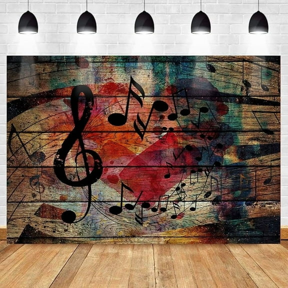 Music Notation Backdrop for Party Decorations Music Stage Backdrop Music Symbol Wooden Wall Photography Background MEETSIOY Themed Party Photo Booth Backdrop