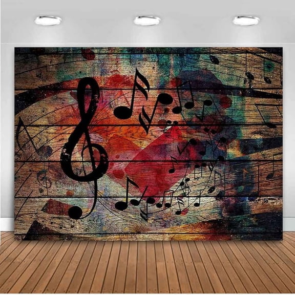 Music Notation Backdrop for Party Decorations Music Stage Backdrop Music Symbol Wooden Wall Photography Background MEETSIOY Themed Party Photo Booth Backdrop