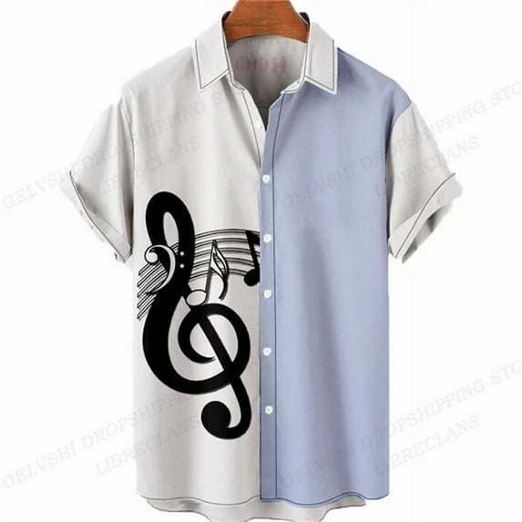 Music Note 3D Printed Shirt Men's and Women's Single Breasted Shirt Men's Professional Polo Neck Shirt Beach Camisas Cuba