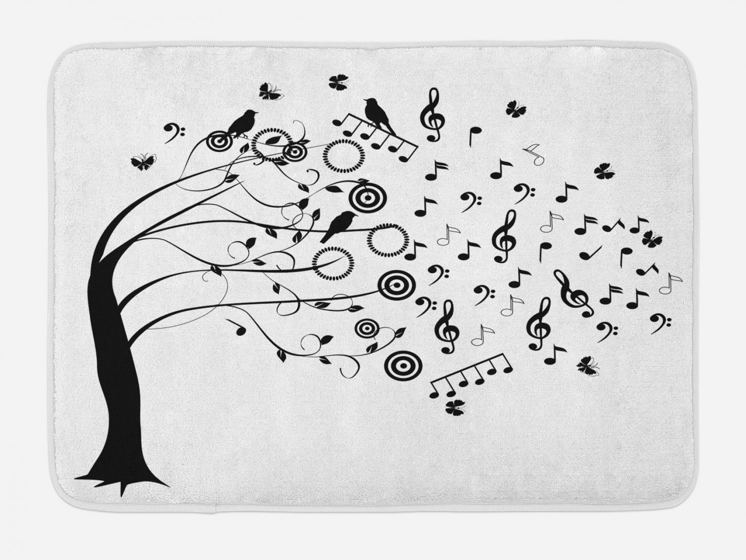 Music Note Bath Mat, Layout of Flowing Motifs Off of a Tree with Birds ...