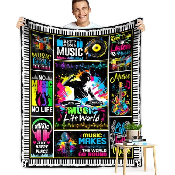 Music Note Blanket Gifts for Music Lovers, Rock and Roll Women Kids Adults Boys Men Guitar Music Themed Art Musical Room Decor Soft Throw Plush Cozy Bed Couch Flannel Lightweight Blanket 40"x50"
