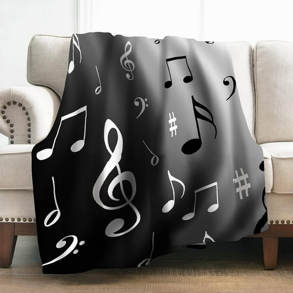 Music Note Blanket Gifts for Women Girls Adults Decor for Home Bedroom Living Room Dorm Chair, Soft Comfy Lightweight Throw Blankets Black White Twin 60"x80"