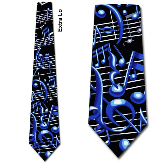 Music Note Blue Extra Long Necktie Mens Tie by Ral