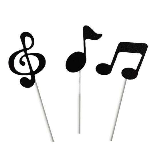 Music Note Cake Toppers, 6 Pieces DIY Musical Symbol Cupcake Picks Decorative Birthday Party Supplies for Musicians and Music Lovers Themed Celebration Cake, Black