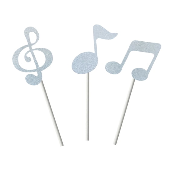 Music Note Cake Toppers, 6 Pieces DIY Musical Symbol Cupcake Picks Decorative Birthday Party Supplies for Musicians and Music Lovers Themed Celebration Cake, Silver