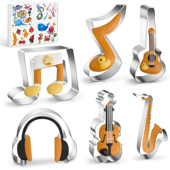 Music Note Cookie Cutters - 6PCS Large Stainless Steel Music Instrument Shapes Baking Mold, Metal Cookie Sandwich Biscuit Cutter Molds For Baking, 3 x 4 Inch
