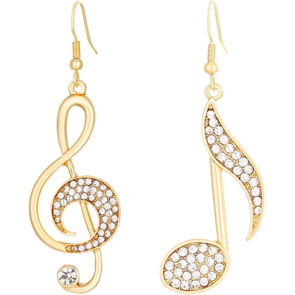 Music Note Crystal Earrings Gold Plated Asymmetric Delicate Eighth Note Treble Clef Musical Note Chic Rhinestone Cubic Zirconia Dangle Drop Earrings for Women Musician Fashion Jewerly Gifts