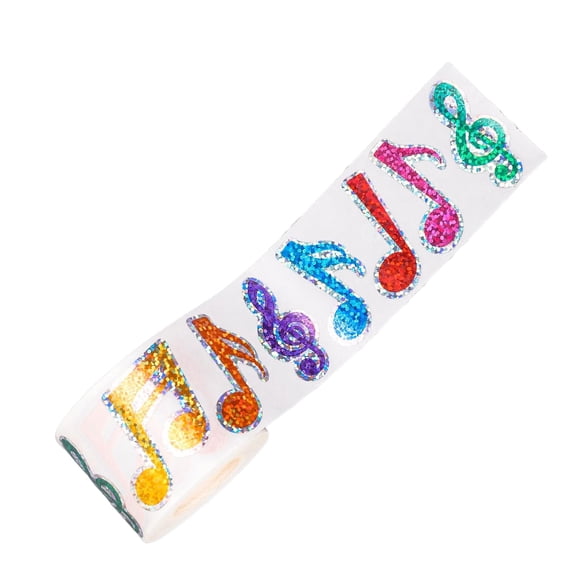 Music Note Decal Waterproof Design Glittering Colorful Adhesive Sticker Roll Gift Wrapping Label for Classroom Decors