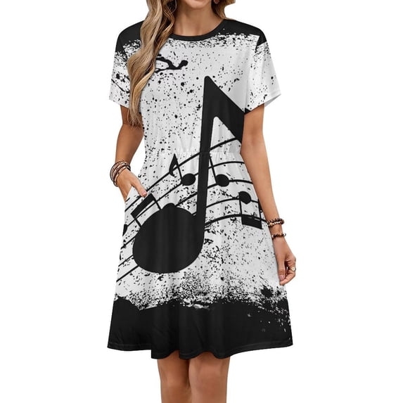 Music Note Dress Summer Street Style Dresses Female Short Sleeve Printed Sundress