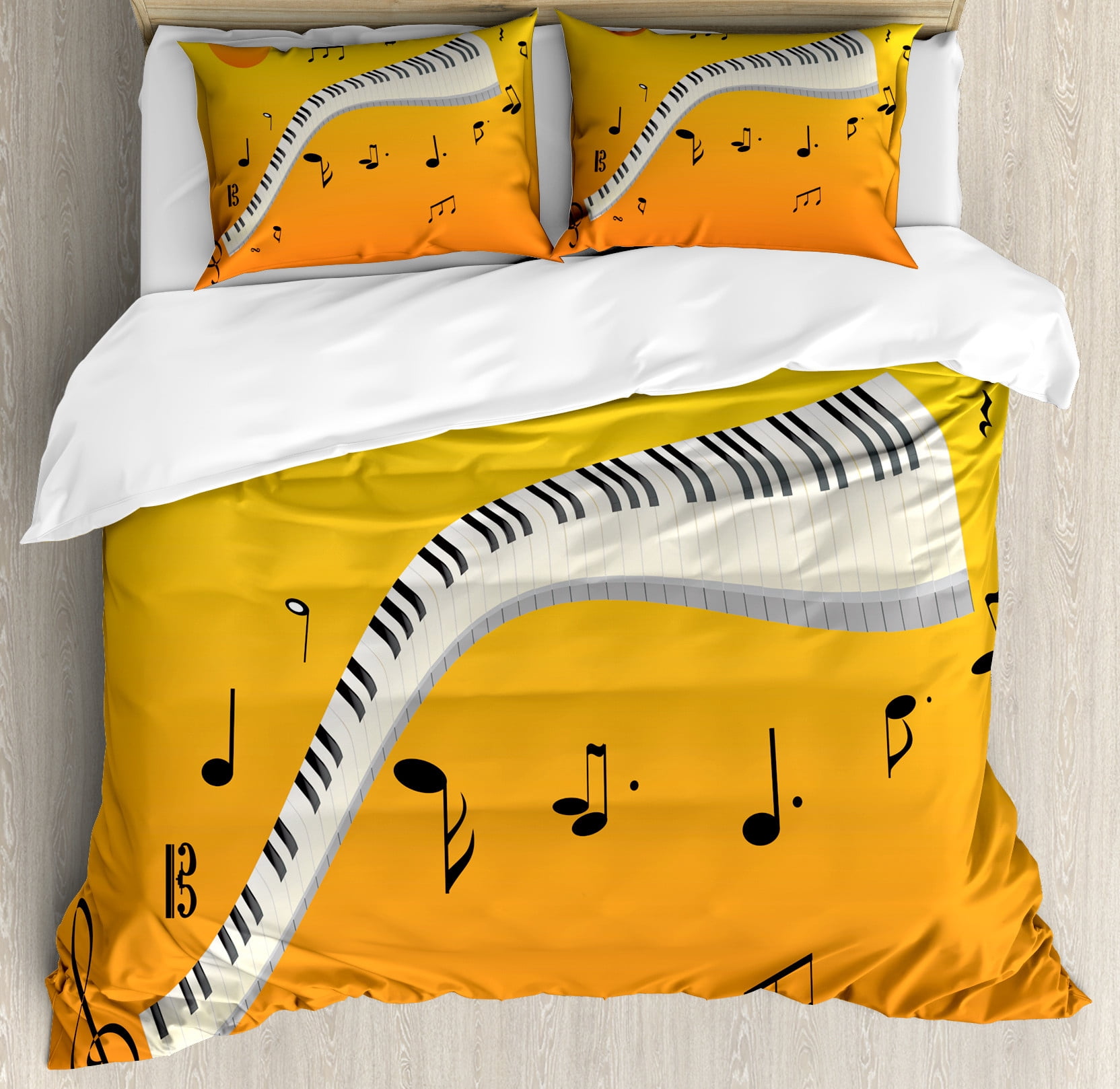 Music Note Bedspread Music Note Duvet Cover Set, Joy in the Air as the Sunsets Piano Keys ...