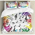 thumbnail image 1 of Music Note Duvet Cover Set Queen Size, Colorful Rainbow Design Round Layout with Rhythm and Notations, Decorative 3 Piece Bedding Set with 2 Pillow Shams, Charcoal Grey and Multicolor, by Ambesonne, 1 of 3