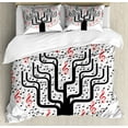 thumbnail image 1 of Music Note Duvet Cover Set, Round Geometric Tree Silhouette with Cheerful Motifs, Decorative Bedding Set with Pillow Shams, Vermilion Charcoal Grey and White, by Ambesonne, 1 of 3