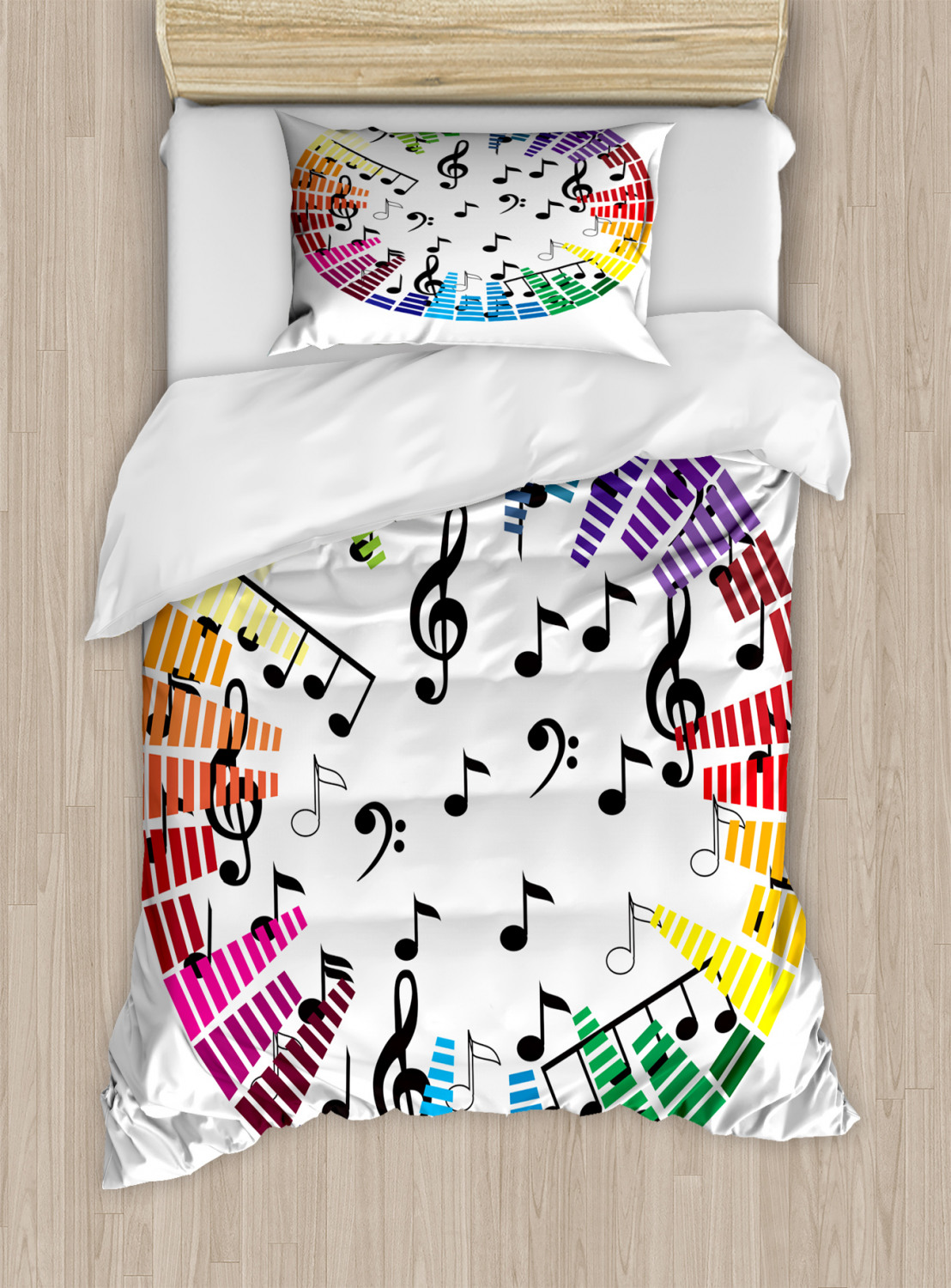 Music Note Bedspread Music Note Duvet Cover Set Twin Size, Colorful Rainbow Design Round ...