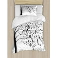 thumbnail image 1 of Music Note Duvet Cover Set Twin Size, Layout of Flowing Motifs Off of a Tree with Birds Humming on Branches, Decorative 2 Piece Bedding Set with 1 Pillow Sham, Charcoal Grey White, by Ambesonne, 1 of 3