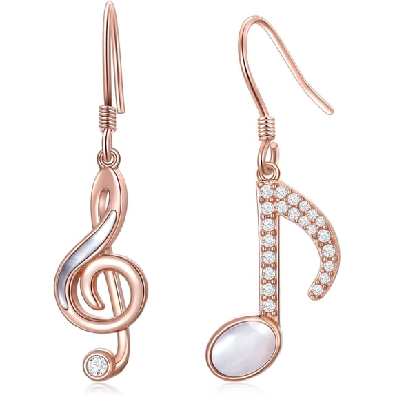 Music Note Earrings Musical Note Dangle Drop Charm 925 Sterling Silver 18K Rose Gold Plated Treble Clef Eight Note Dangling Earrings Jewelry Gifts for Music Lover Teacher