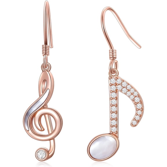 Music Note Earrings Musical Note Dangle Drop Charm 925 Sterling Silver 18K Rose Gold Plated Treble Clef Eight Note Dangling Earrings Jewelry Gifts for Music Lover Teacher