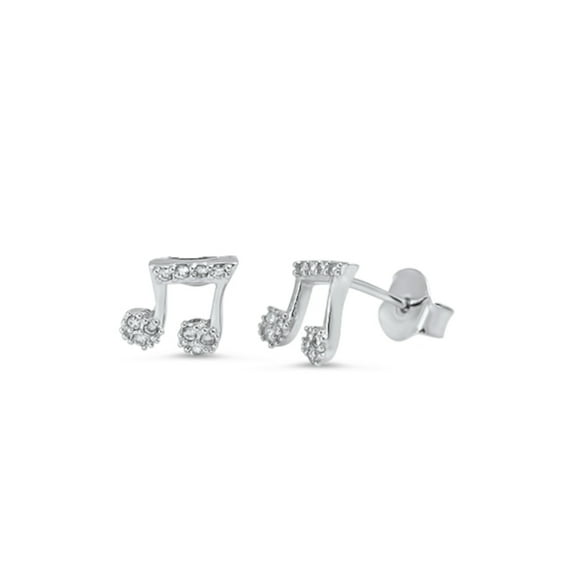 Music Note Earrings, Sterling Silver 925, Eighth Note Style