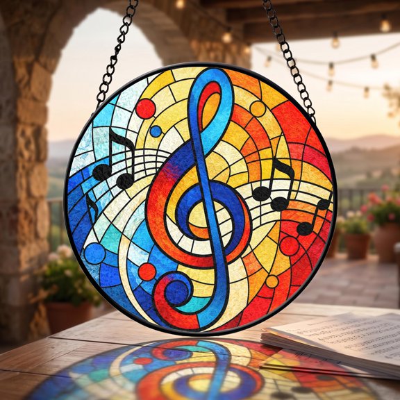 Music Note Faux Stained Glass Acrylic Suncatcher, Window Hanging Decor, Teacher Appreciation Gift