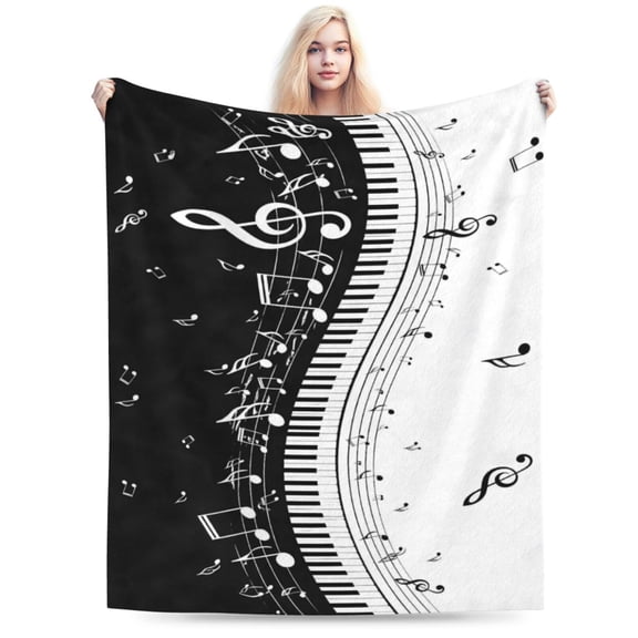 Music Note Gifts Piano Keys Blanket - Abstract Themed Throw for Men, Women, Kids - Soft Fleece, Cozy, Lightweight 50x40