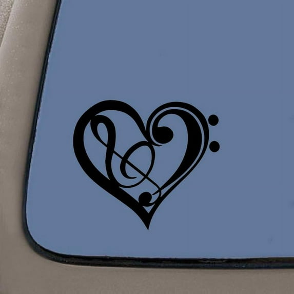 Music Note Heart Love Vinyl Decal Sticker | 5.5" Wide | Black Vinyl Decal | Car Truck Van SUV Laptop Macbook Wall Decals