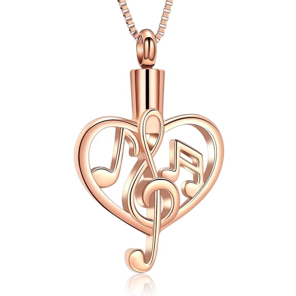 Music Note Heart Urn Pendant Cremation Jewelry for Ashes Keepsake Women's Elegant Beautiful Memorial Jewelry Musician Memory Necklace