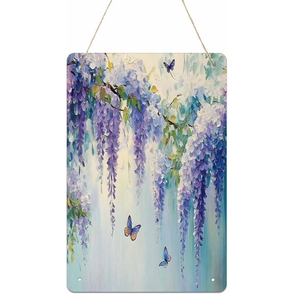 Butterfly Flower Metal Tin Signs Vintage Wall Decor Funny Kitchen Sign Retro Room Decor Abstract Spring Oil Painting Modern Horizontal Wall Art Poster for Home Bar Garage Dorm Office Cubicle 12"x8"