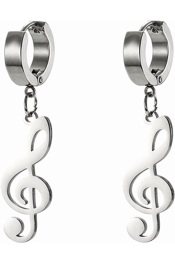 Music Note Hoop Earrings Treble Clef Dangle Drop Earrings Musical, Stainless Steel, Style H0609