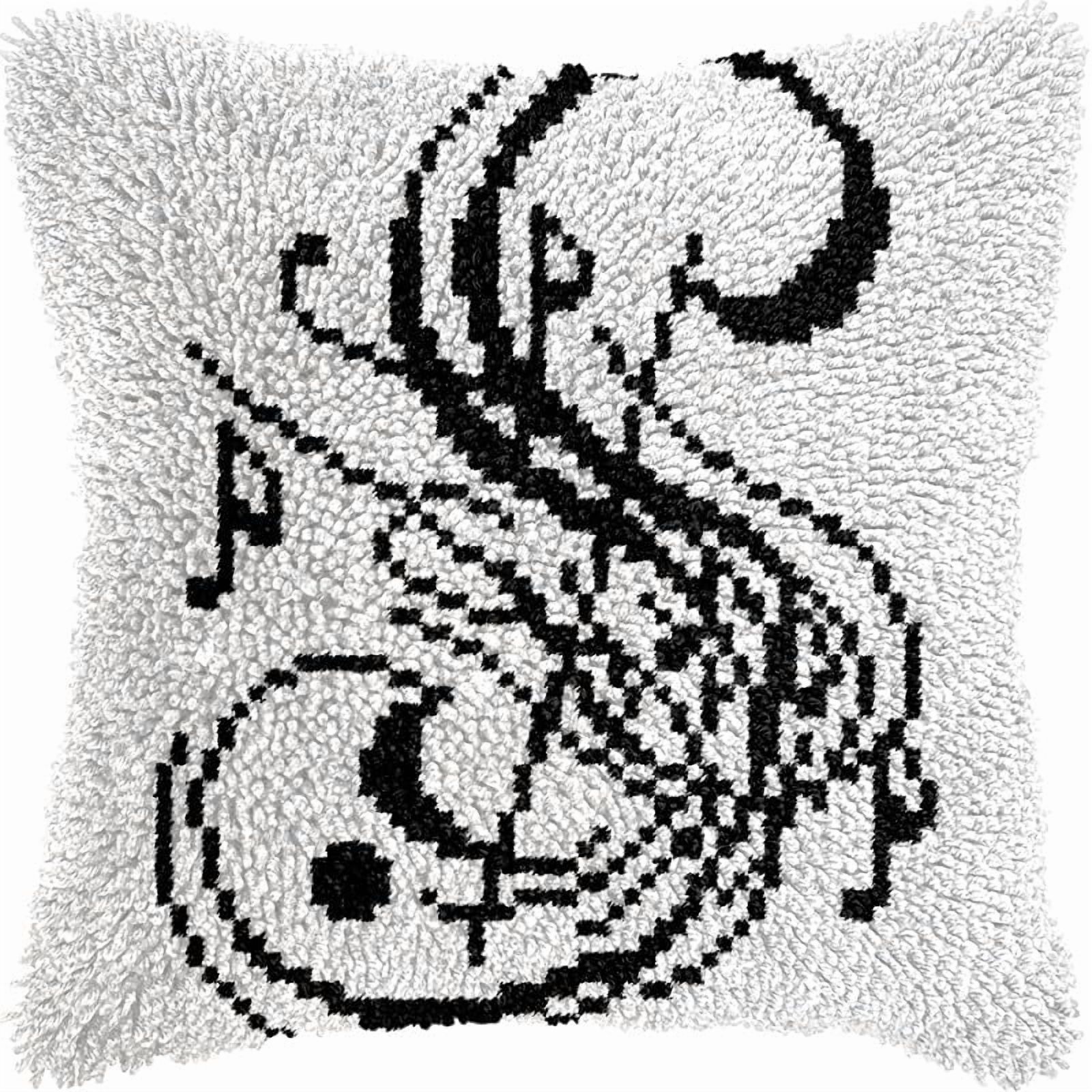 Music Note Latch Hook Pillow Kits Pillow Cover Pattern Printed Canvas Crochet Knitted Hooking Pillowcase Cushion Crafts Embroidery Latch Hooking Crochet Kits Set 17x17 inch(1)