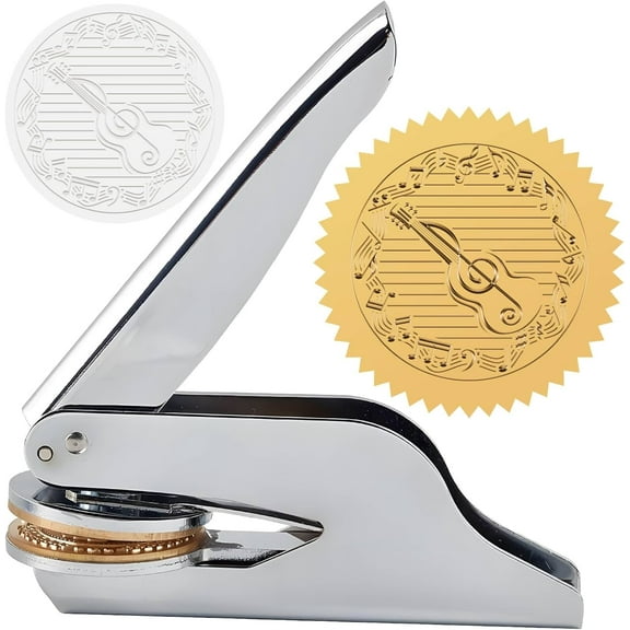 Music Note Library Embosser Stamp 1.6in Stainless Steel Seal Hand Held Books Embossing Stamp Teacher Ex Libris Notary for Official Graduation Book Lovers Gift Envelopes Paper(Non Musical Instruments