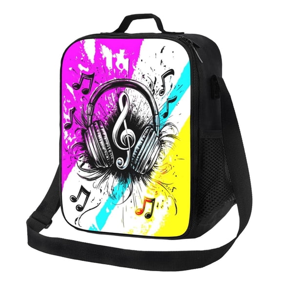 Music Note Lunch Bag Insulated Thermal Lunch Box with Shoulder Strap & Handle for Women and Men