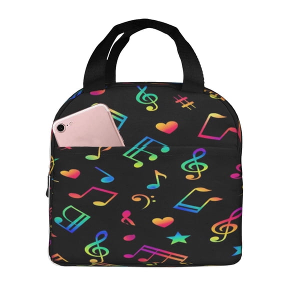 Music Note Lunch Bag Reusable Thermal Lunch Box with Handle for Women and Men