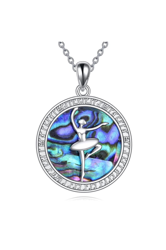 Music Note Necklace 925 Sterling Silver Ballerina Pendant Necklace Abalone Shell Dance Jewelry Gift For Women Friend