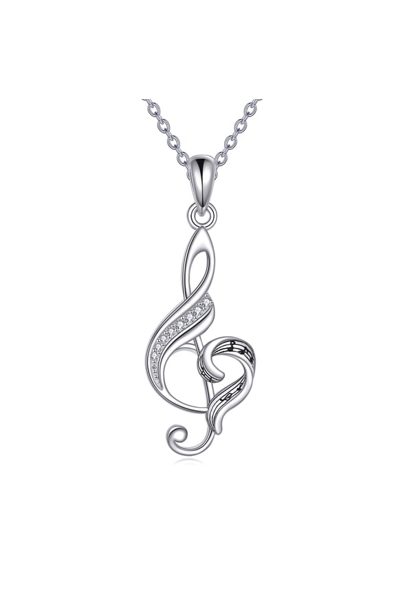 Music Note Necklace Sterling Silver Music Heart Pendant Treble Clef Jewelry Gifts for Women