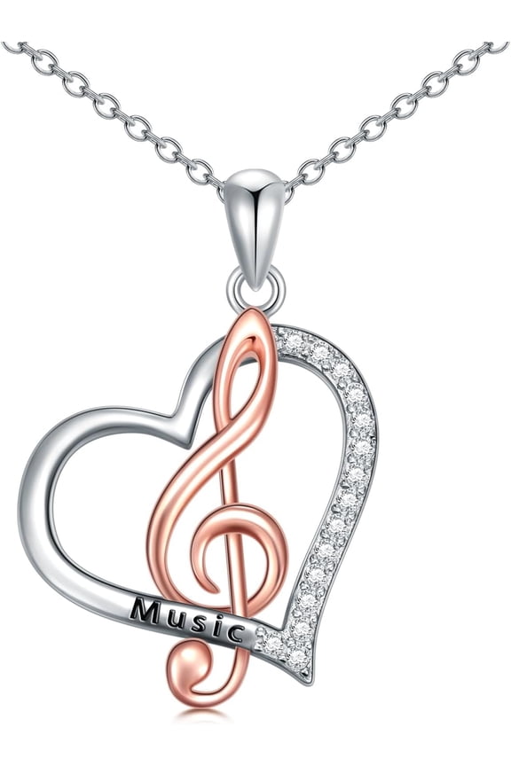 Music Note Necklace for Women Treble Clef Silver Necklace Heart Treble Clefs Pendant Jewelry Birthday Thanksgiving Day Gift for Music Teacher