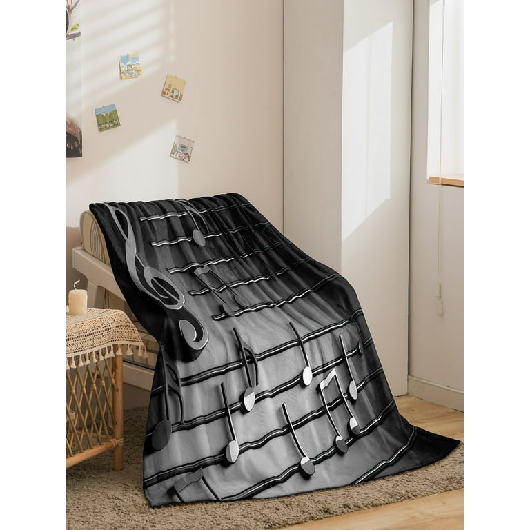 Music Note Pattern Throw Blanket Soft Flannel Fleece Velvet Plush