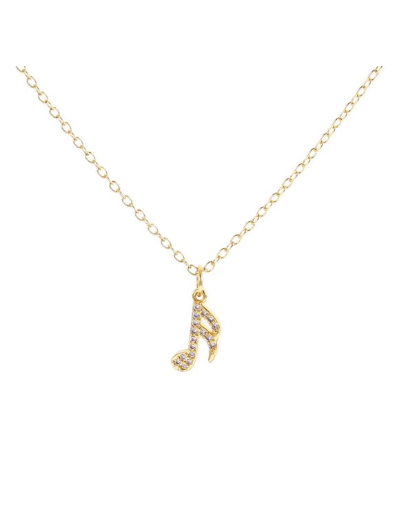 Music Note Pendant Necklace for Women, 14K Gold Plated CZ Crystal Sixteenth Note Charm Necklace, Minimalist Trendy Jewelry Gift