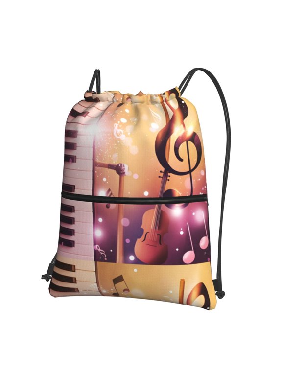 Music Note Piano Pattern Drawstring Backpack Bag Water Resistant Yoga Shopping Cinch Bag Sackpack For Men Women