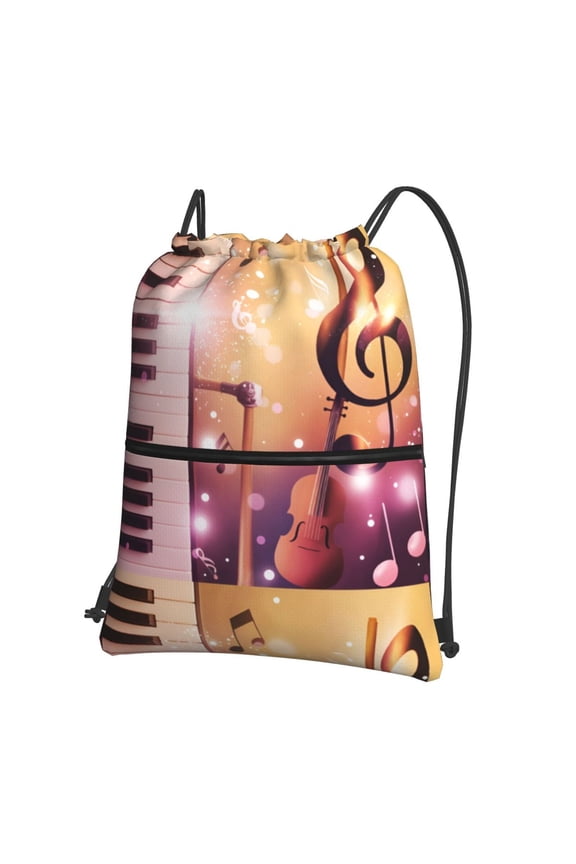 Music Note Piano Pattern Drawstring Backpack Bag Water Resistant Yoga Shopping Cinch Bag Sackpack For Men Women