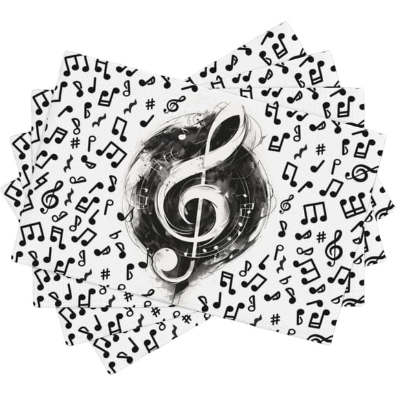 Music Note Placemats Set of 4, 12 x 18 Inch Decorative Place Mats for Dining Table Decor, Linen Washable Table Mats for Kitchen Outdoor Party Home Decor