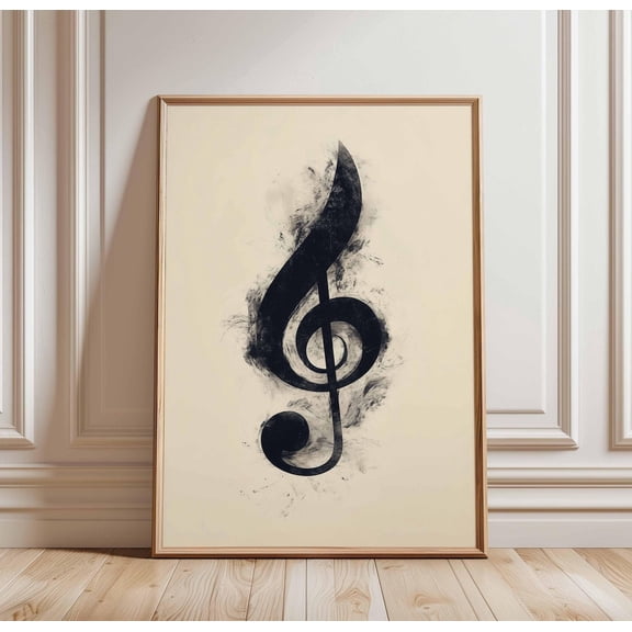 Music Note Poster Black White Treble Clef Art Musical Symbol Decor, Unframed Poster